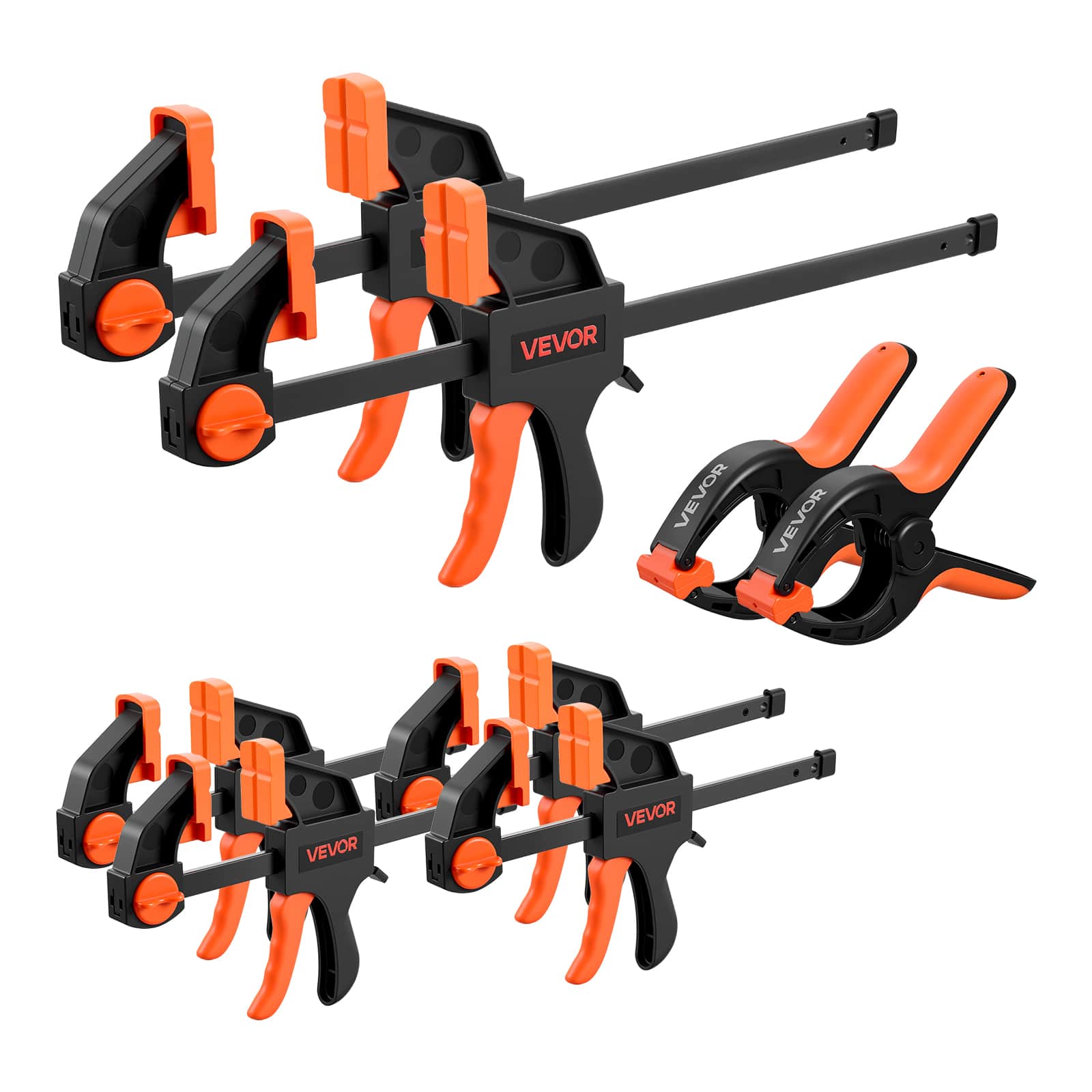 "VEVOR - Bar Clamps for Woodworking, 8-Pack, 6"" and 12"", with Spring Clamps, One-Handed Clamp/Spreader, 154 lbs Load Limit - Orange;Black" price history on PriceWatchPro