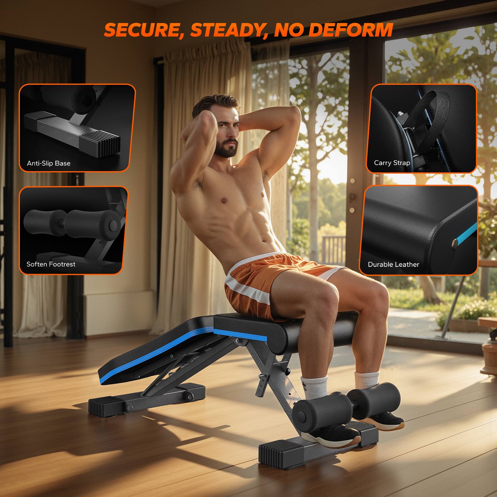 SECURE, STEADY, NO DEFORM

- Anti-Slip Base
- Soften Footrest
- Carry Strap
- Durable Leather