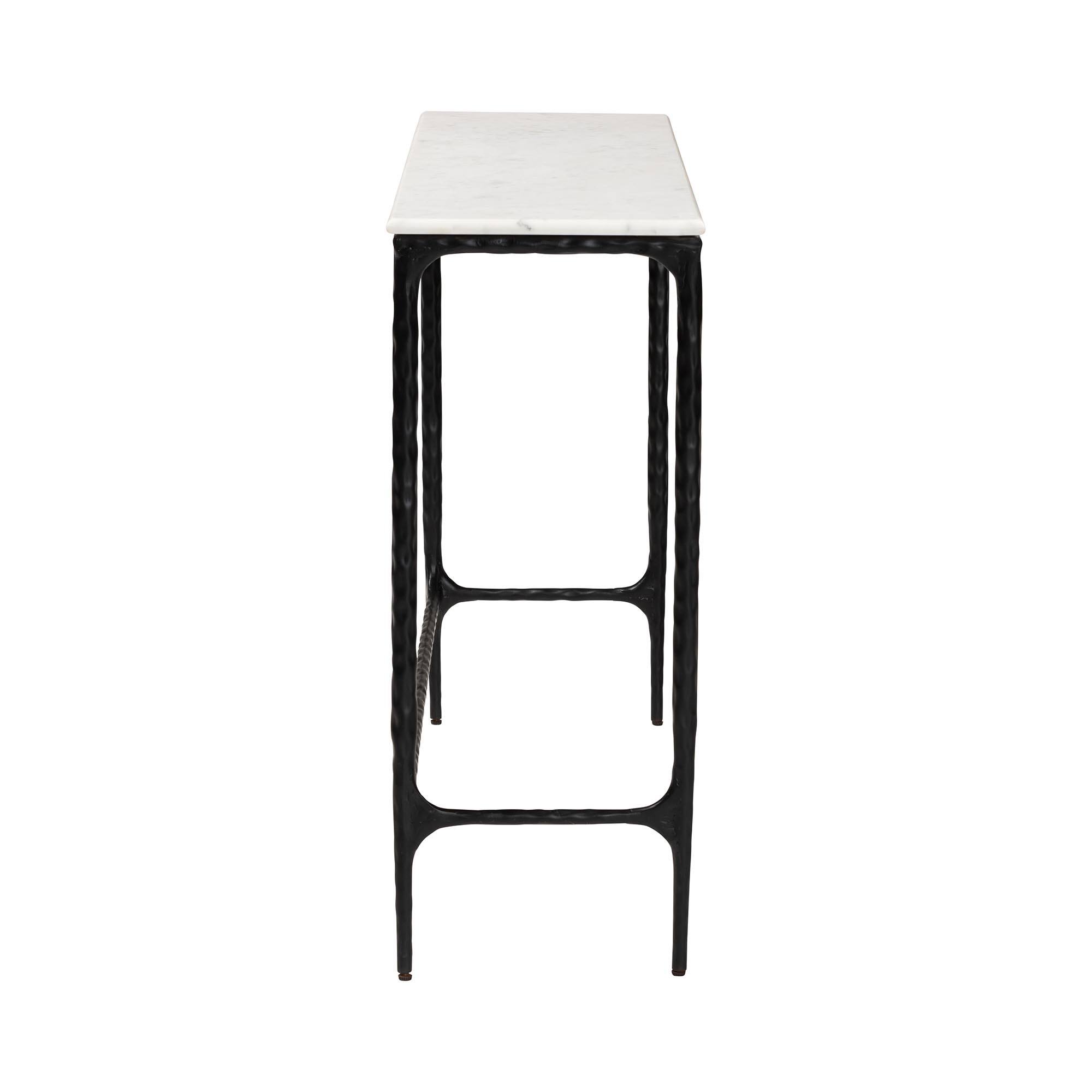 Left. Baxton Studio - Edsel Marble Console Table - Modern Rustic Accent Table with Hand-Forged Metal Frame, Rectangle - Marble White/Black.