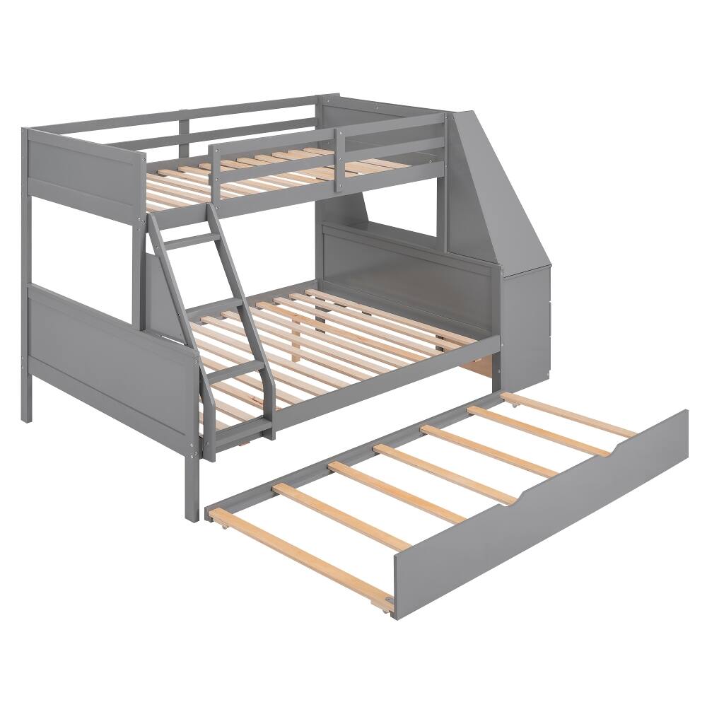 Alt View 4. Loheer - Loheer Twin over Full Bunk Bed with Trundle Desk Storage Drawers Gray - Gray.