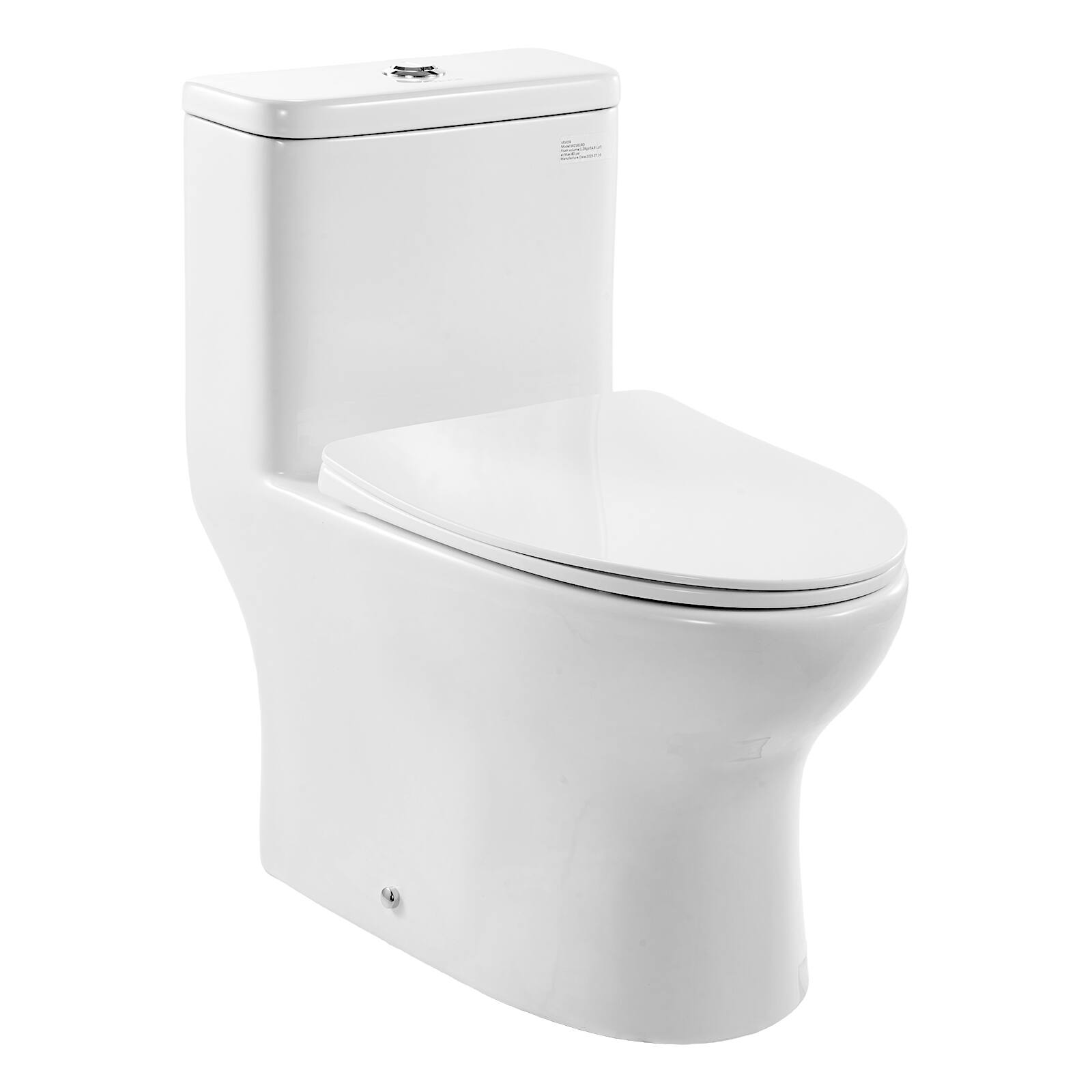 Front. VEVOR - One-Piece Toilet, Elongated Toilet Vortex Dual-Flush 1.0/1.28 GPF, Toilets for Bathroom with Comfortable Chair Seat - Bright white + silver.