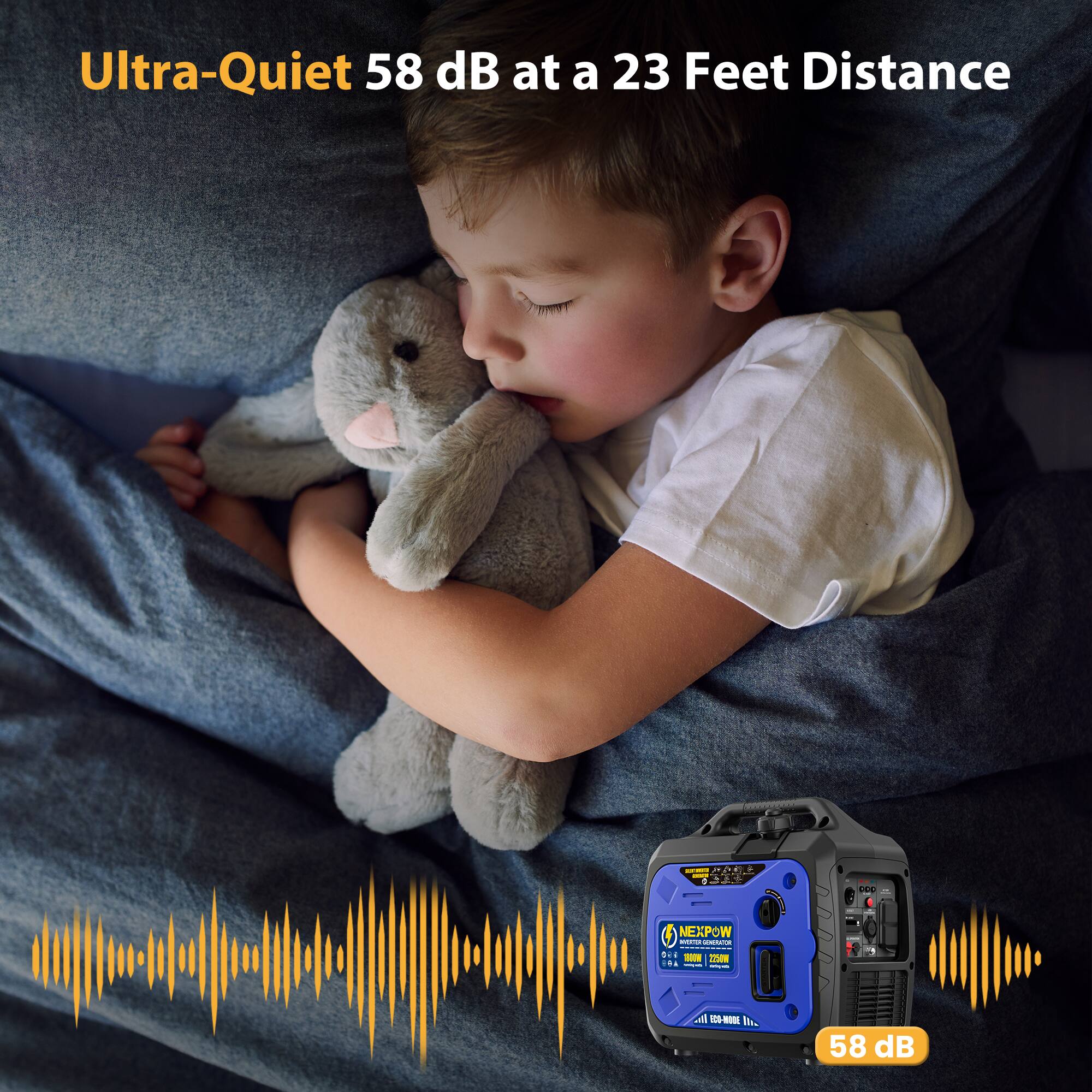 Ultra-Quiet 58 dB at a 23 Feet Distance