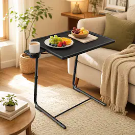 HUANUO - Folding Adjustable TV Tray Table, 6 Height & 3 Tilt Settings, Portable Dinner Table for Bed and Sofa - Black