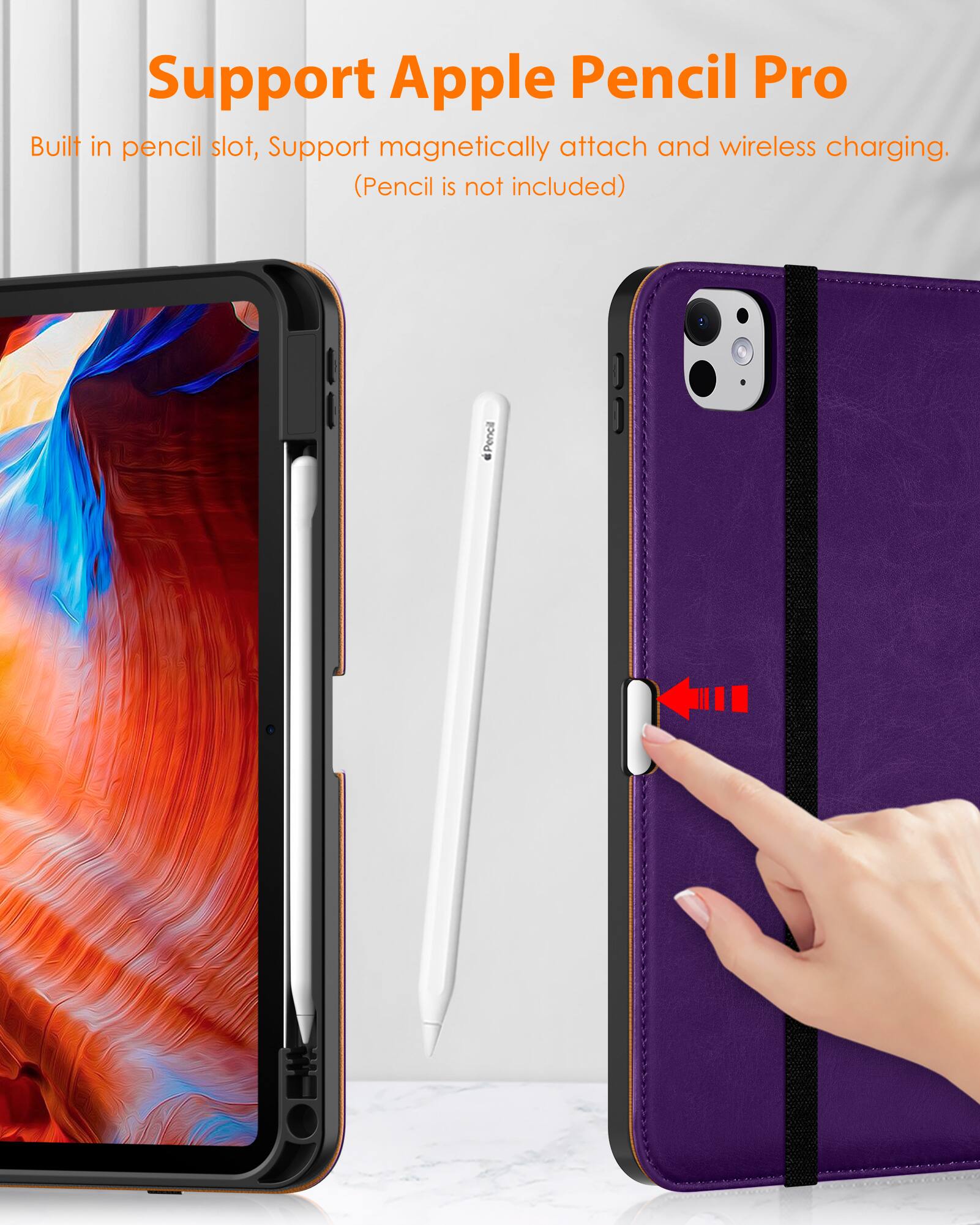 Support Apple Pencil Pro

Built in pencil slot, Support magnetically attach and wireless charging. (Pencil is not included)