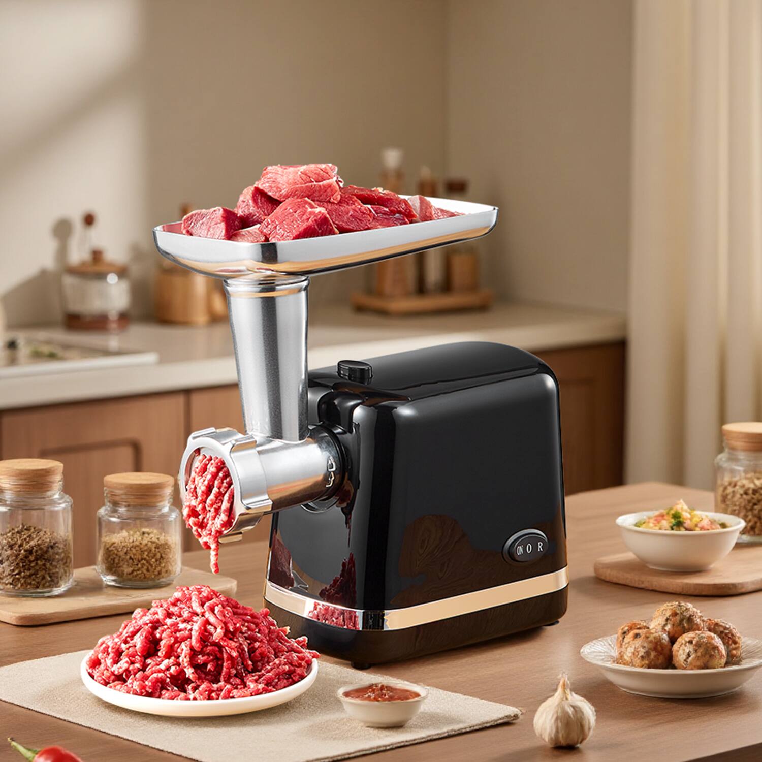 KEINVE - Electric Meat Grinder, Duty Meat Mincer, Sausage Stuffer Maker, Food Grinder with Sausage & Kubbe Kit, 3 Grinder Plates - Black