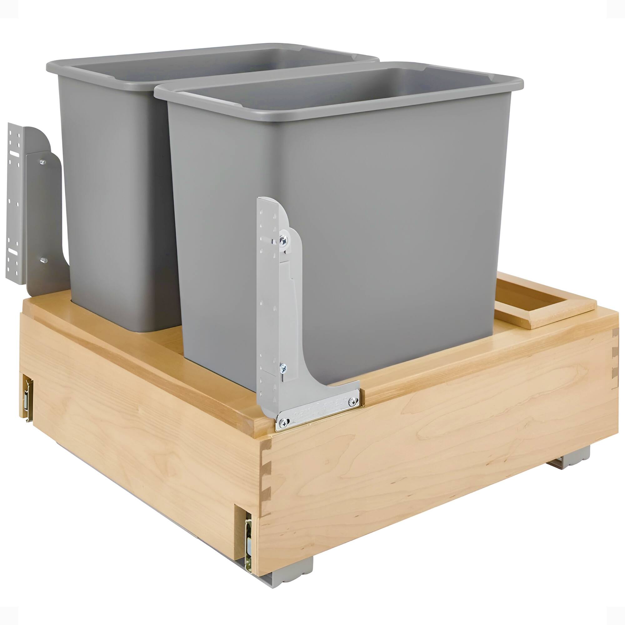 Rev-A-Shelf - Double Pullout Bottom Mount Trash Cans 30 qt., Gray, 4WCBM-2430DM-2 - Natural Maple