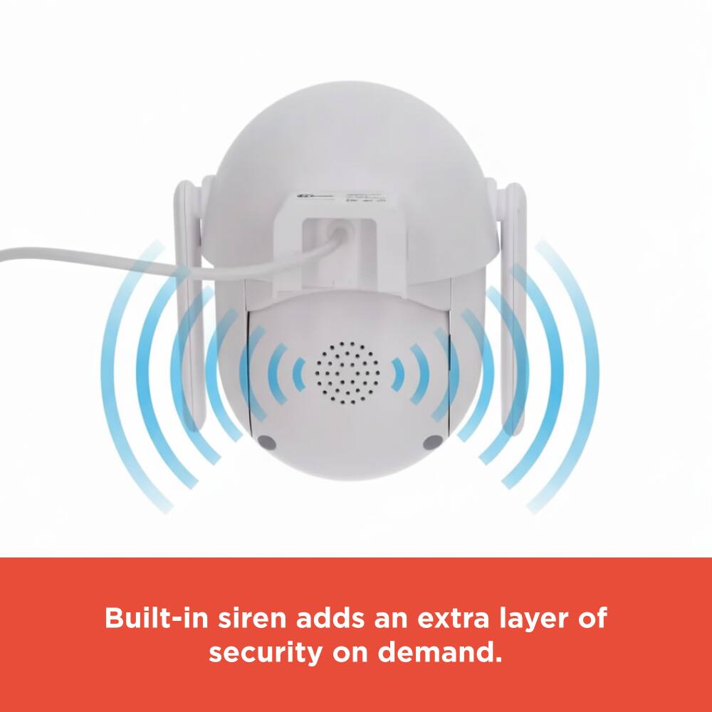 Built-in siren adds an extra layer of security on demand.