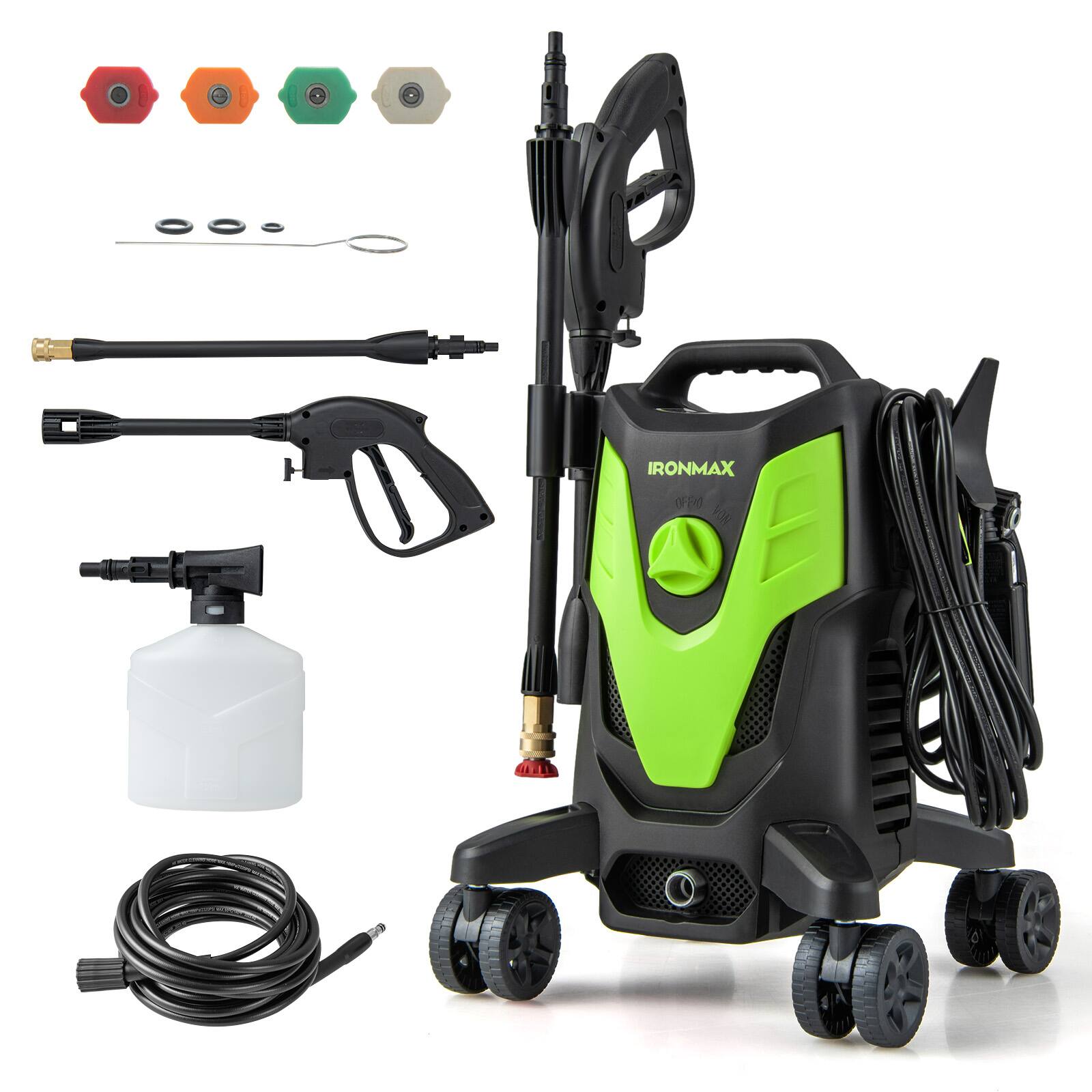 Costway - 2400 PSI High Pressure Cleaner Machine Electric Pressure Washer with 4 Wheels - Green
