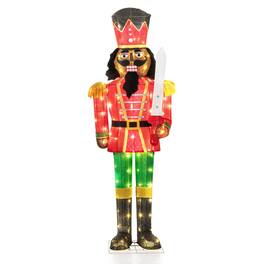 Costway - 1 PCS 5 FT Lighted Christmas Nutcracker with Glitter Sword, 100 LED Lights Ground Stakes - Multicolor