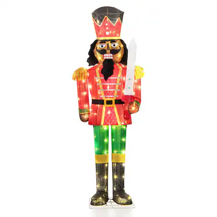Front. Costway - Costway 1 PCS 5 FT Lighted Christmas Nutcracker with Glitter Sword, 100 LED Lights Ground Stakes - Multicolor.