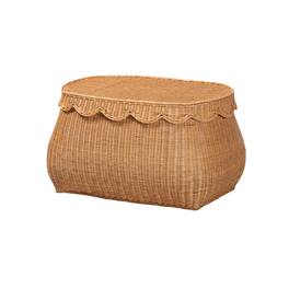 bali & pari - Ayleen Natural Rattan Basket with Scalloped Lid – Handwoven Wicker Storage Box, Boho Coastal Home Décor, Medium - Light Honey