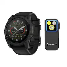 The corrected and grouped text from the image is:
- **Time:** 05:56 / 20:47
- **Watch Model:** TACTIX
- **Date:** 1019
- **Bearing:** 27D
- **Time Zone:** UTC 01
- **Day:** SAT
- **Brand:** GARMIN
- **Accessory Brand:** OOLIGHT