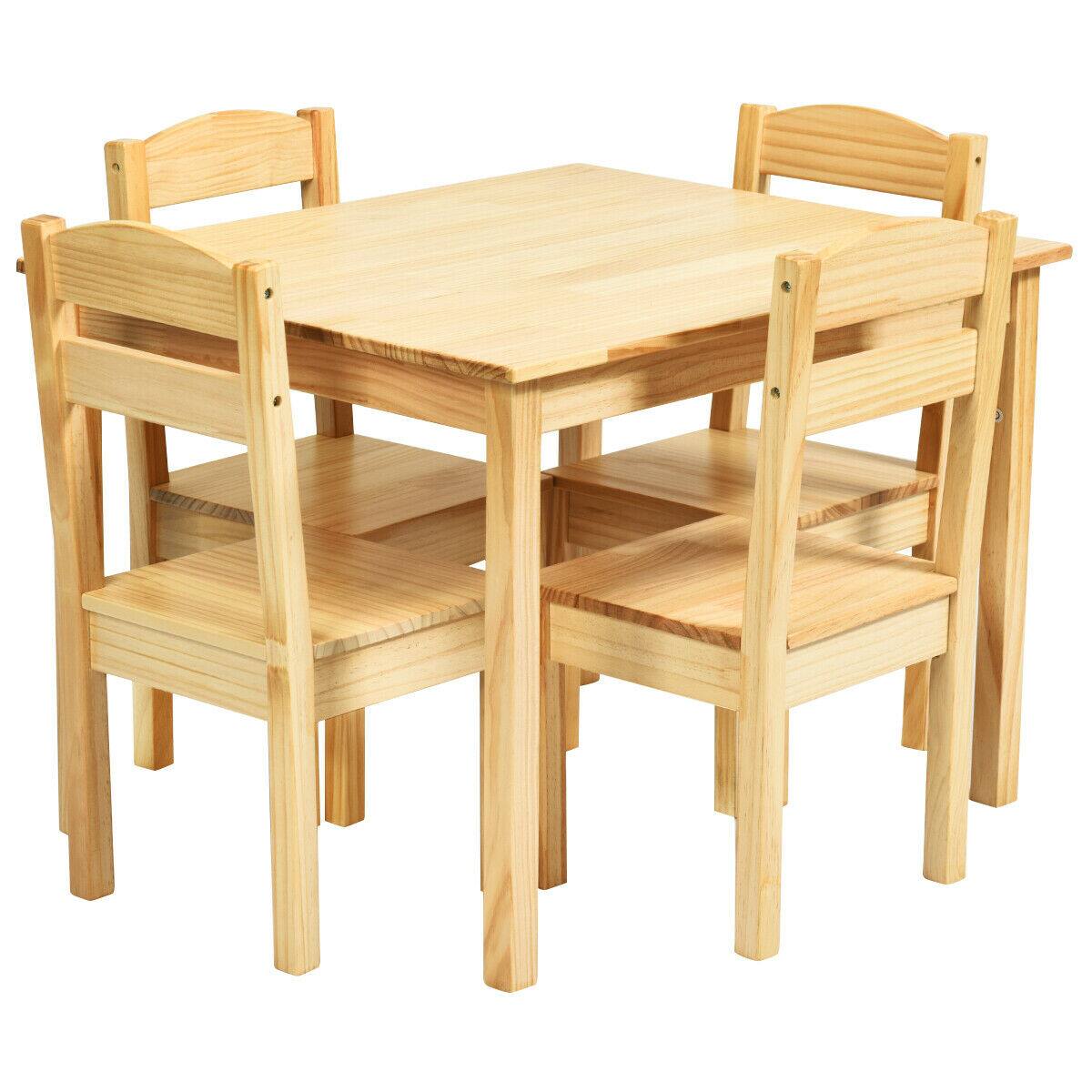 Alt View 1. Gymax - Gymax Kids 5 Piece Table Chair Set Pine Wood Children Play Room Furniture Natural - Natural.
