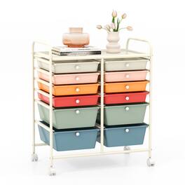 WELLFOR - 12 Drawer Rolling Storage Cart, Drawer Organizer with Wheels, Scrapbook Paper Office School Organizer - Deep Multicolor