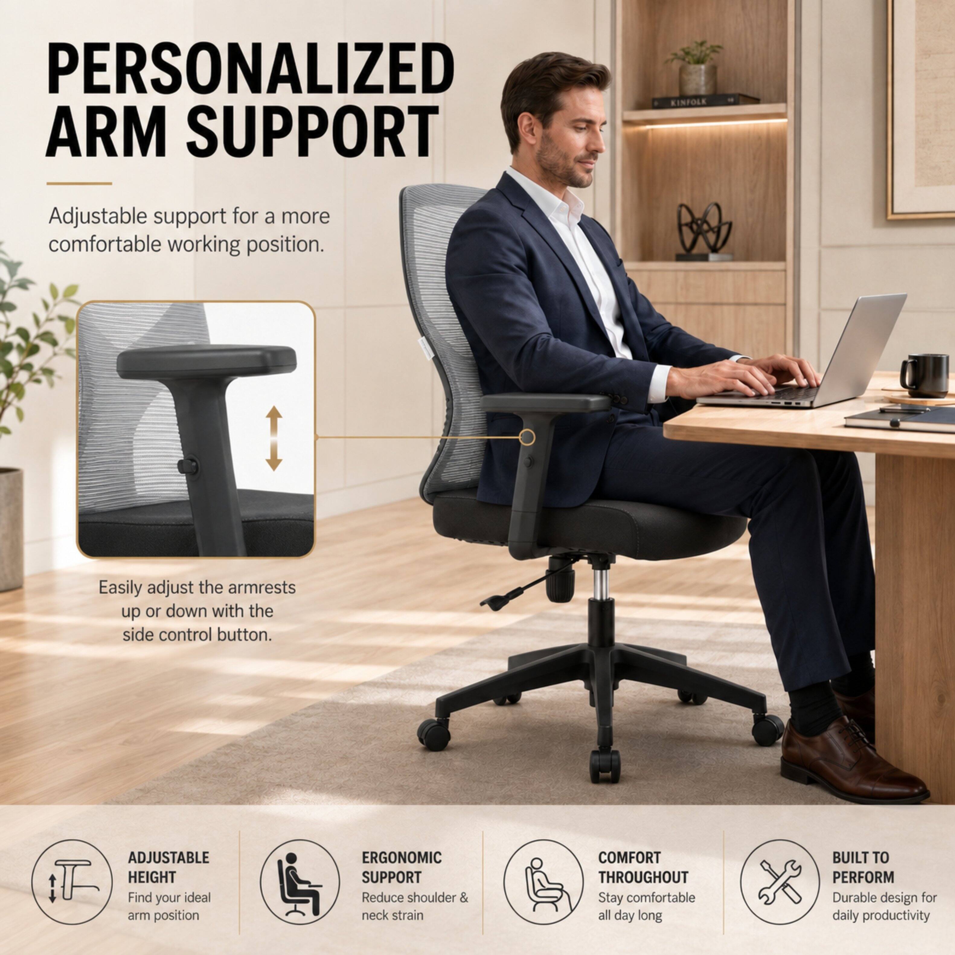 LeisureMod Glen Ergonomic Cotton Upholstered Mid Back Mesh Office Chair ...
