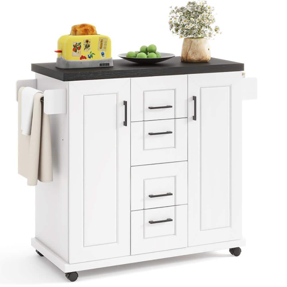 Kadyn - Kitchen Cart, Kitchen Island Cart,Rolling Kitchen Island Cart on Wheels with Storage Cabinets-White - White