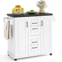 Kadyn - Kitchen Cart, Kitchen Island Cart,Rolling Kitchen Island Cart on Wheels with Storage Cabinets-White - White
