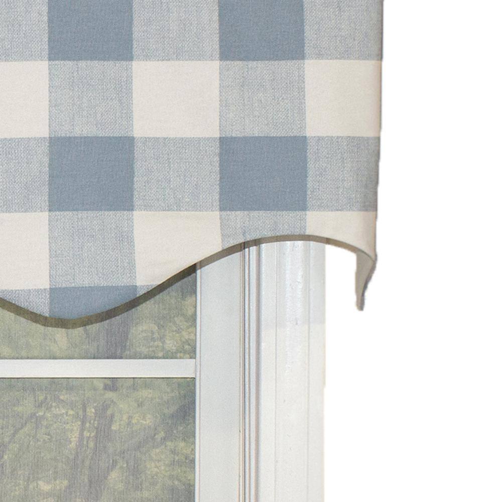 Left. RLF Home - RLF Home Grande Check Regal Style 3" Rod Pocket Valance 50" x 17" Blue - Blue.