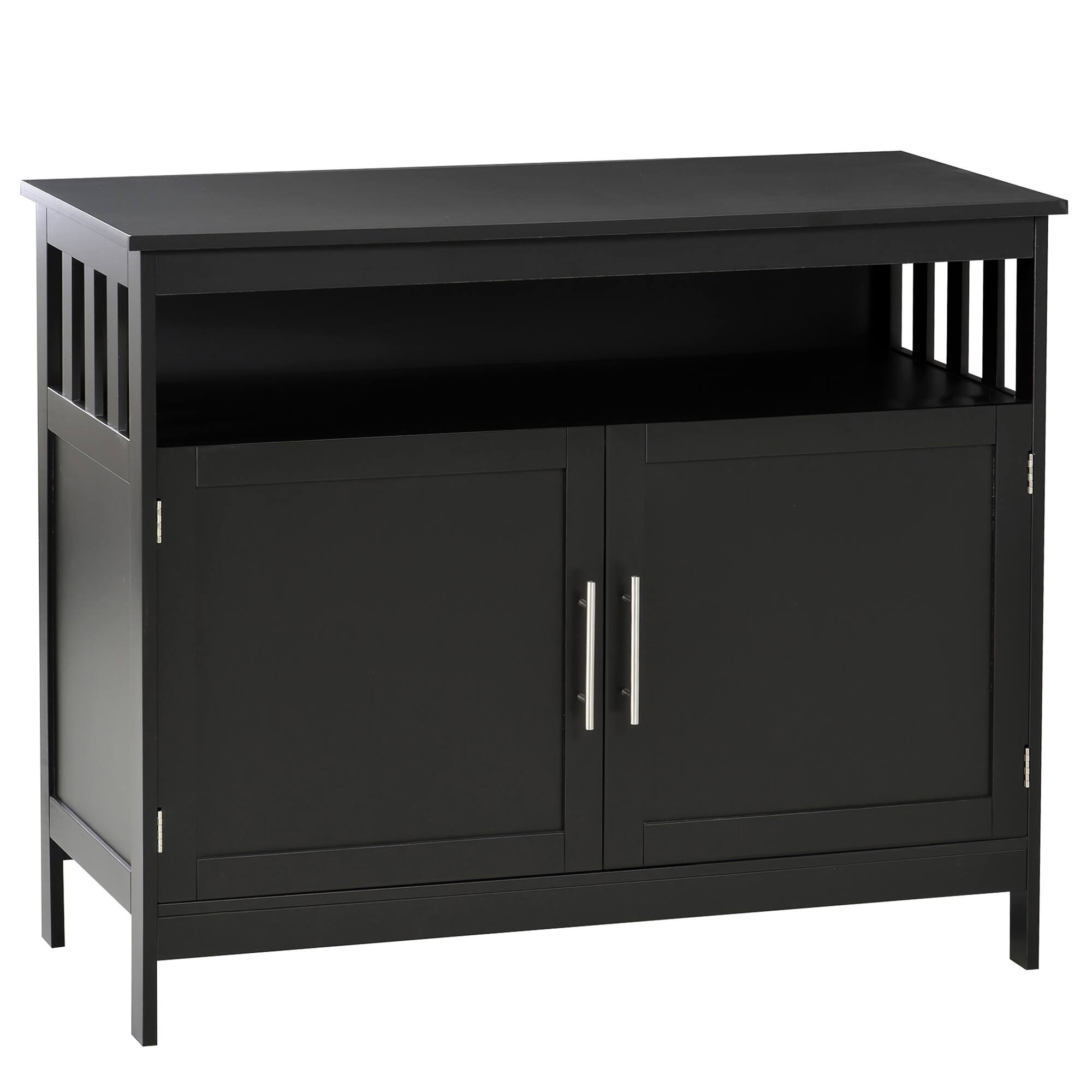 Front. Homcom - Sideboard Buffet Cabinet, Modern Coffee Bar Cabinet with 2-Level Shelf and Open Compartment, Black - Black.