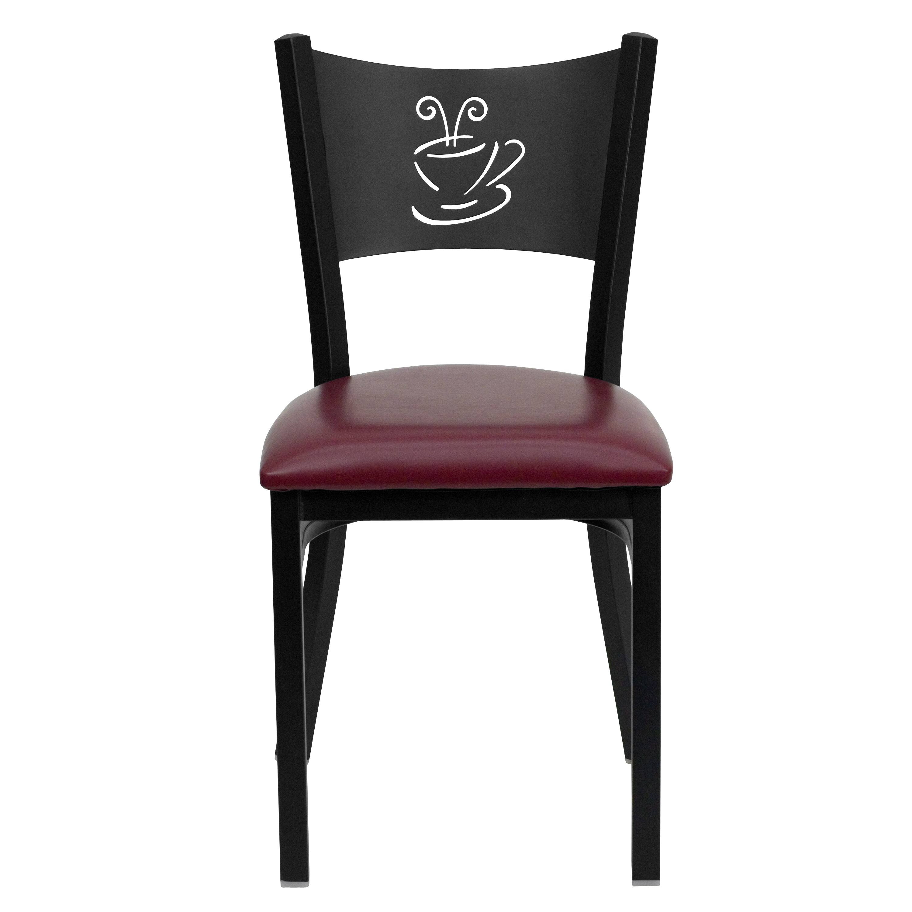 Alt View 5. Emma + Oliver - Coffee Back Metal Restaurant Dining Chair - Burgundy Vinyl Seat/Black Metal Frame.