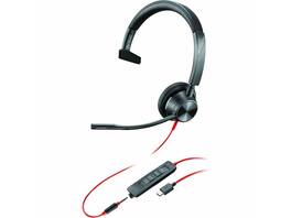 HP - Poly Blackwire 3315 Teams USB-C Headset - Mono, 3.5mm, USB-C, 32 Ohm, 7 ft Cable - Red