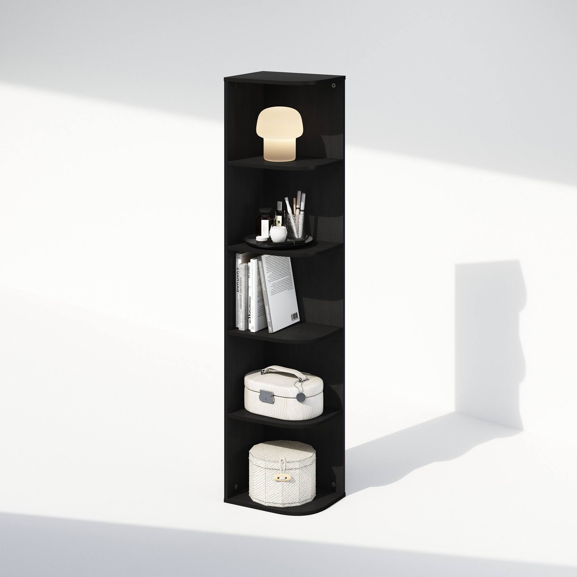 Alt View 3. Furinno - Reed 5-Tier Space Saving Corner Storage Display Shelf, Bookshelf, Blackwood - Blackwood.