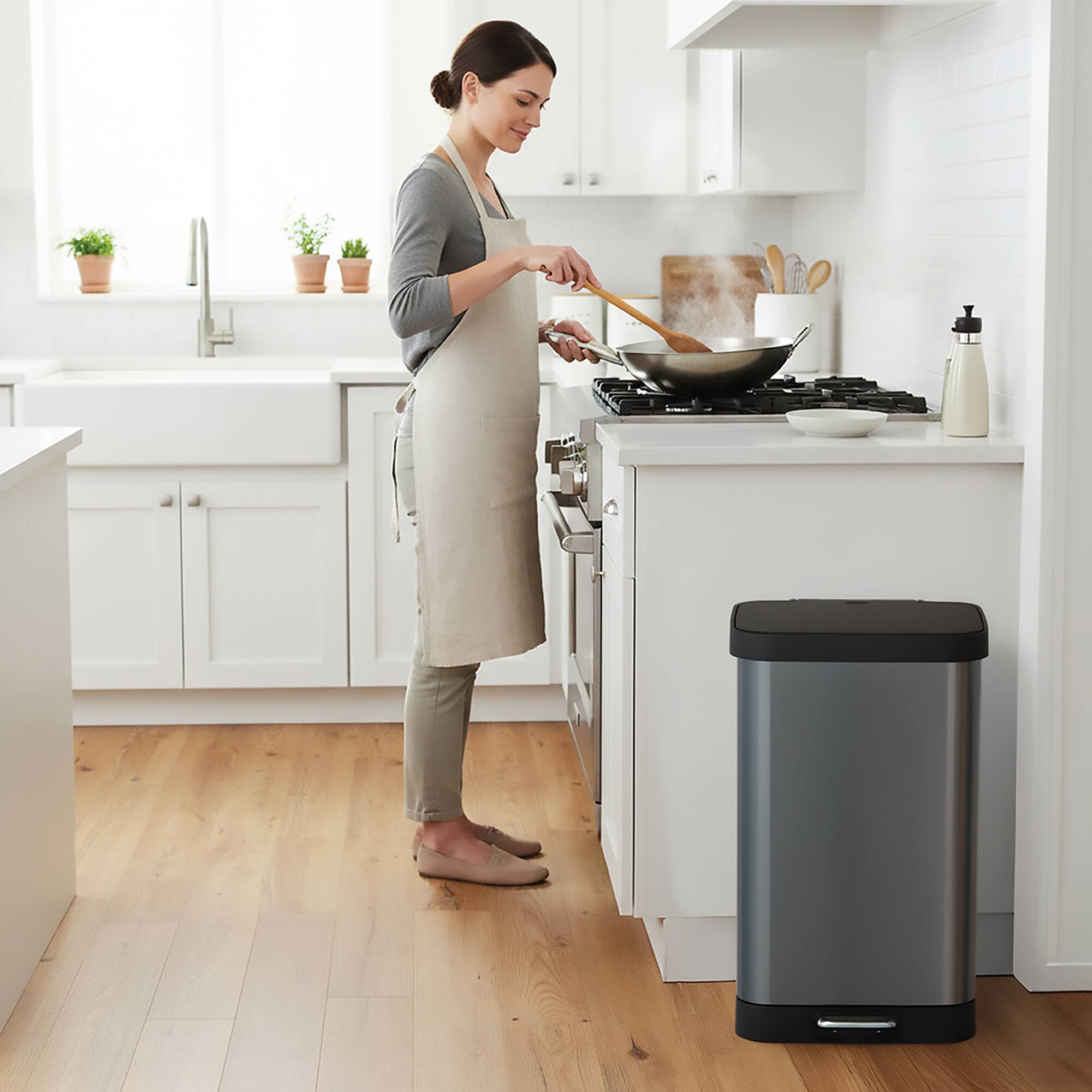 Alt View 8. Glad - Glad Step Trash Can, Soft Close Lid Bin with Odor Protection, 13 Gallon, Pewter - PEWTER.