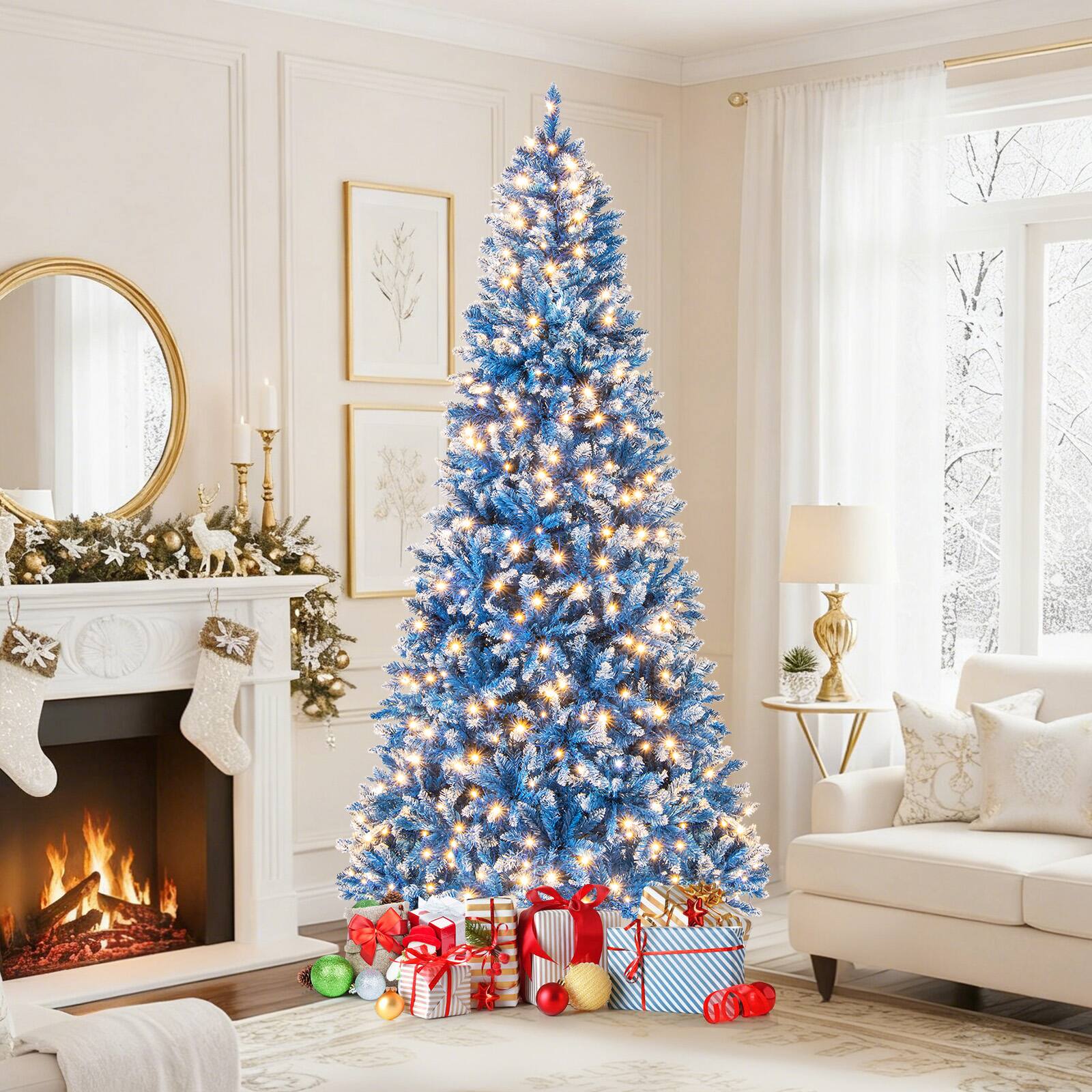Alt View 1. Gymax - Gymax 8 FT Pre-Lit Artificial Christmas Tree Blue Hinged Xmas Tree w/ 1458 Frosted PVC Branch Tips - Blue.