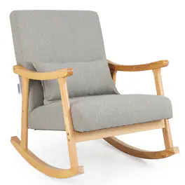 Costway - Upholstered Rocking Chair with Pillow Rocking Armchair with Rubber Wood Frame - Gray