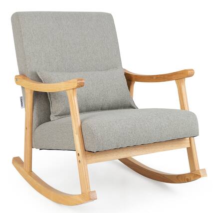 Front. Costway - Costway Upholstered Rocking Chair with Pillow Rocking Armchair with Rubber Wood Frame - Gray.