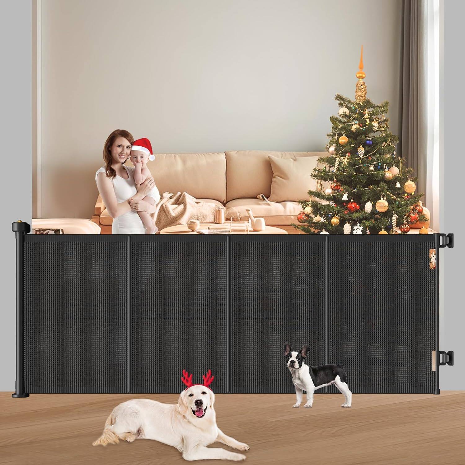 Alt View 4. Pawtners - Pawtners 41" Tall Extra Wide Retractable Gate for Babies & Dogs, Indoor Outdoor Safety Barrier for Doors & Hallways - Black.