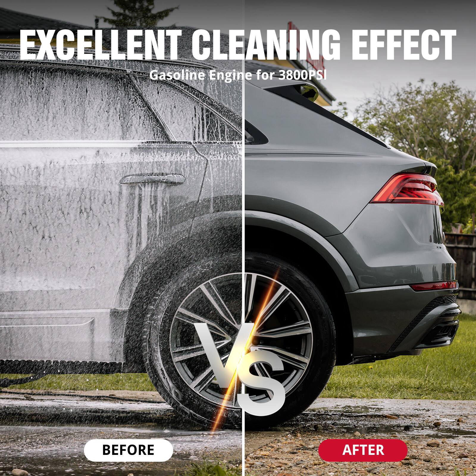 EXCELLENT CLEANING EFFECT  
Gasoline Engine for 3800PSI  

BEFORE  
AFTER