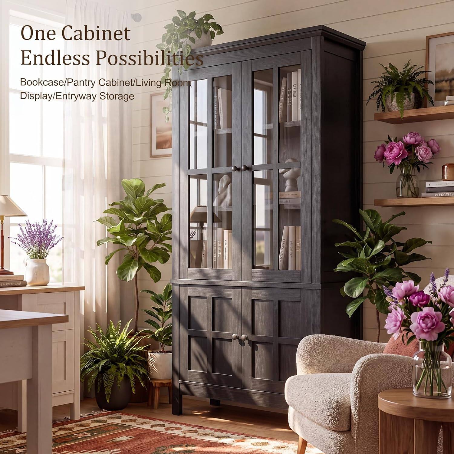 One Cabinet Endless Possibilities  
Bookcase/Pantry Cabinet/Living Room Display/Entryway Storage