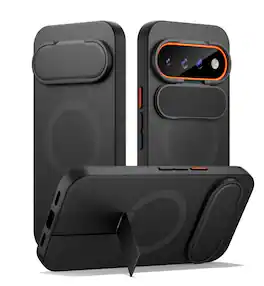 SURITCH - Case for Google Pixel 11/11 Pro Phone Case, Compatible with MagSafe, with Camera Cover & Adjustable Metal Kickstand - Aurora Black