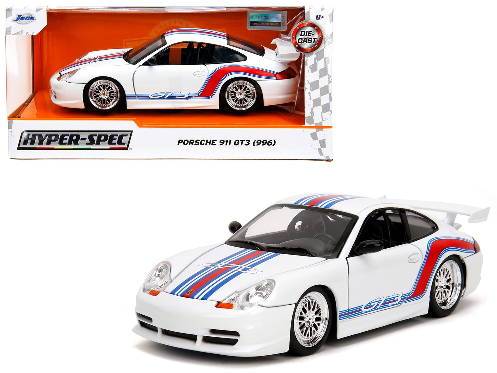"Porsche 911 GT3 (996) White with Red and Blue Stripes ""Hyper-Spec"" Series 1/24 Diecast Model Car by Jada" price history on PriceWatchPro