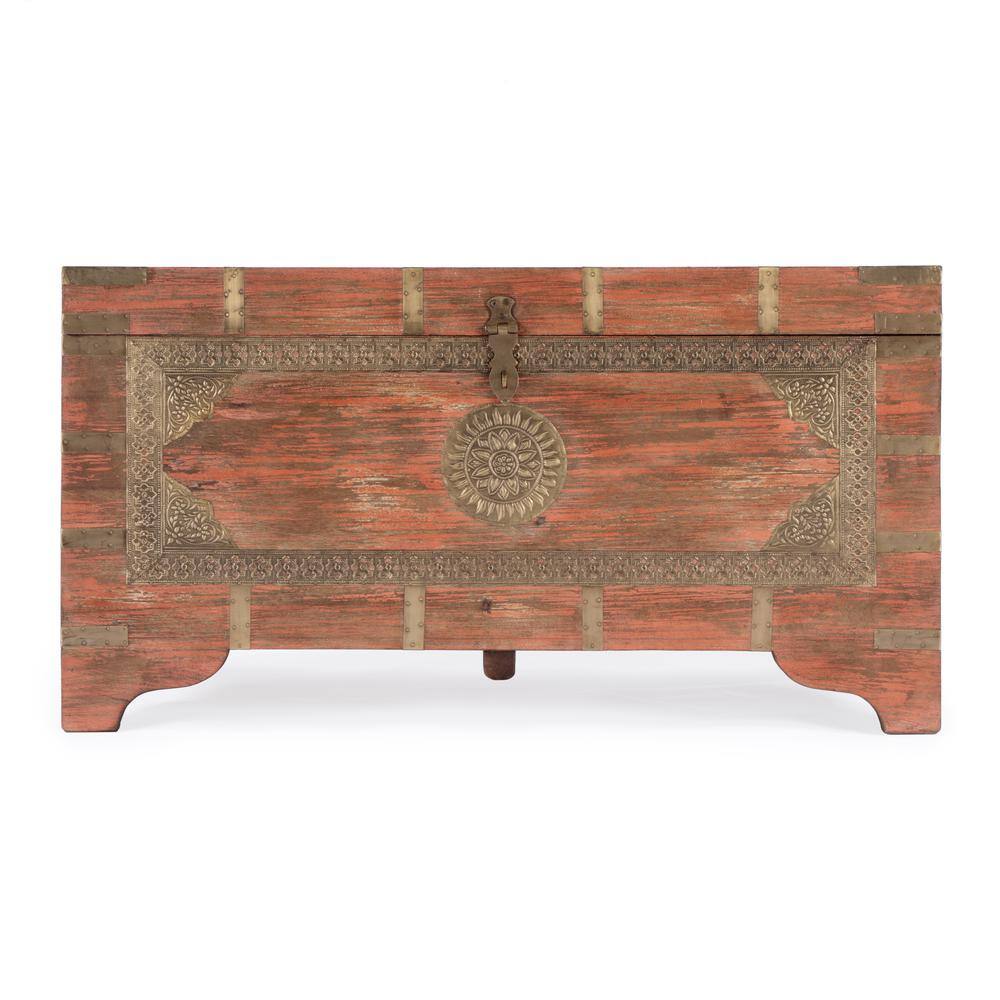 Alt View 1. Butler Specialty - Nador Hand-Painted Brass Inlay Storage Trunk Coffee Table - Pink.