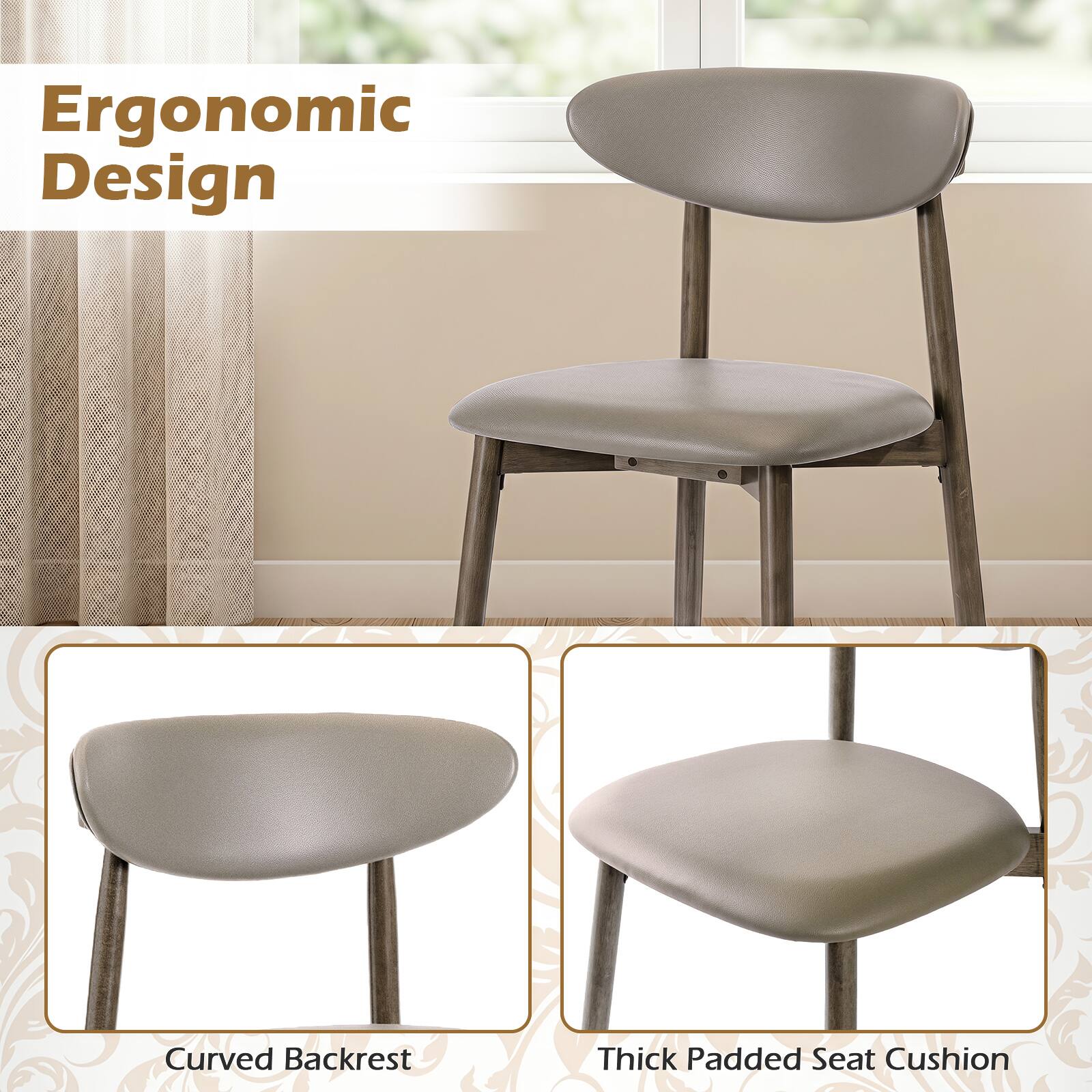 Ergonomic Design  
Curved Backrest  
Thick Padded Seat Cushion