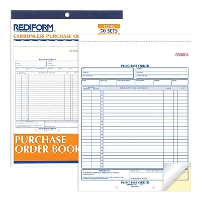 REDIFORM  
CARBONLESS PURCHASE O1  
50 SETS  

PURCHASE ORDER BOOK  

PURCHASE ORDER  
0000001  

PURCHASE ORDER  
0000001