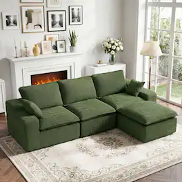 Dyonery - 3+1 piece 107-inch full sponge compressed velvet sofa in green - Green