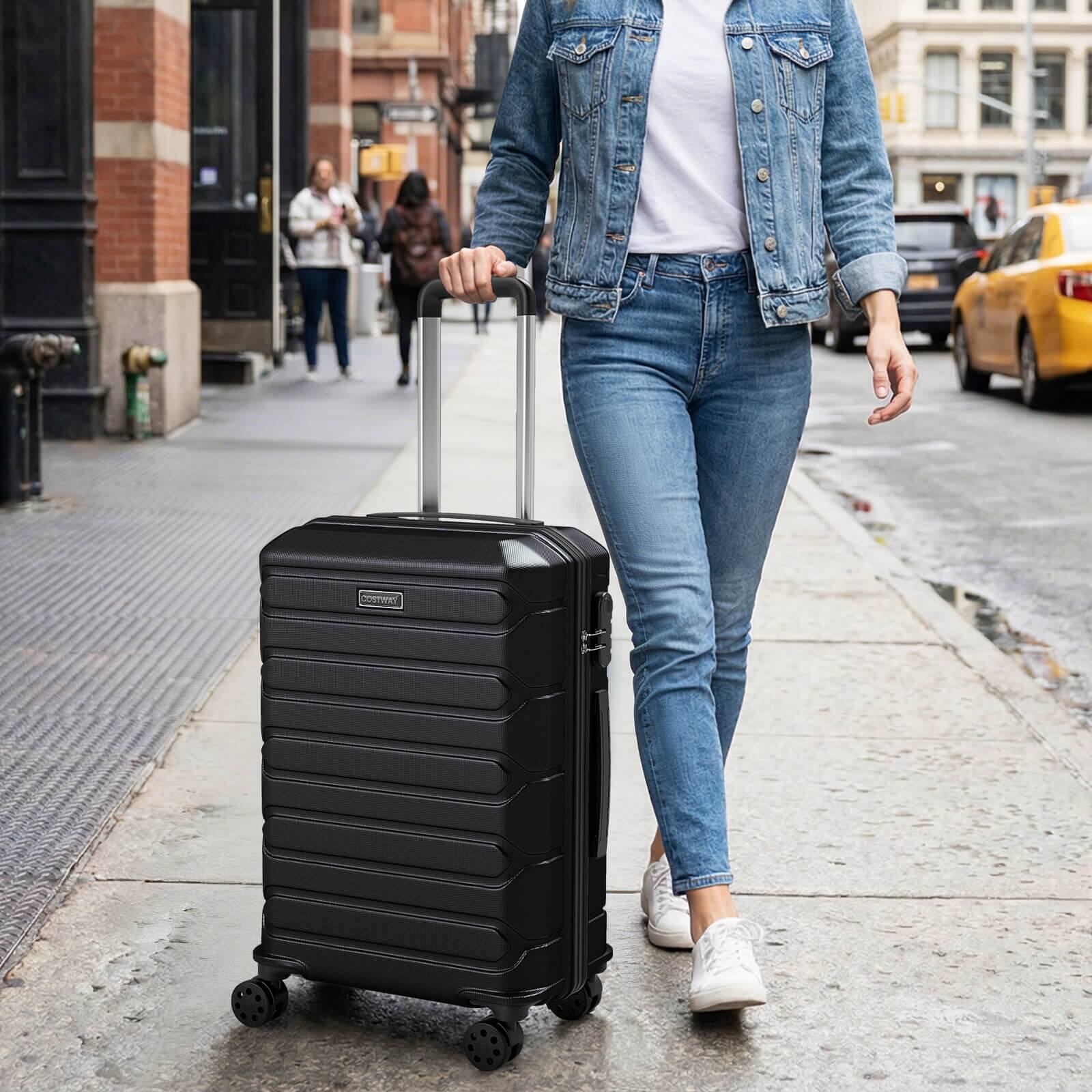 Alt View 3. Costway - Costway 3-Piece Hardside Luggage Set (20/24/28 Inch) with 8-Spinner Wheels, 3-Digital Lock - Black.