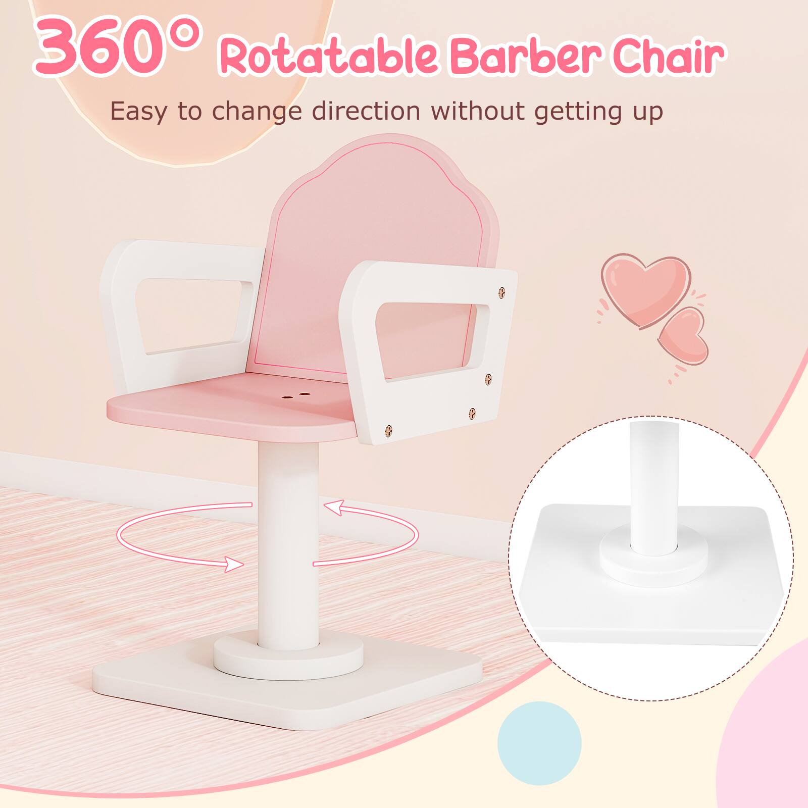 360° Rotatable Barber Chair  
Easy to change direction without getting up