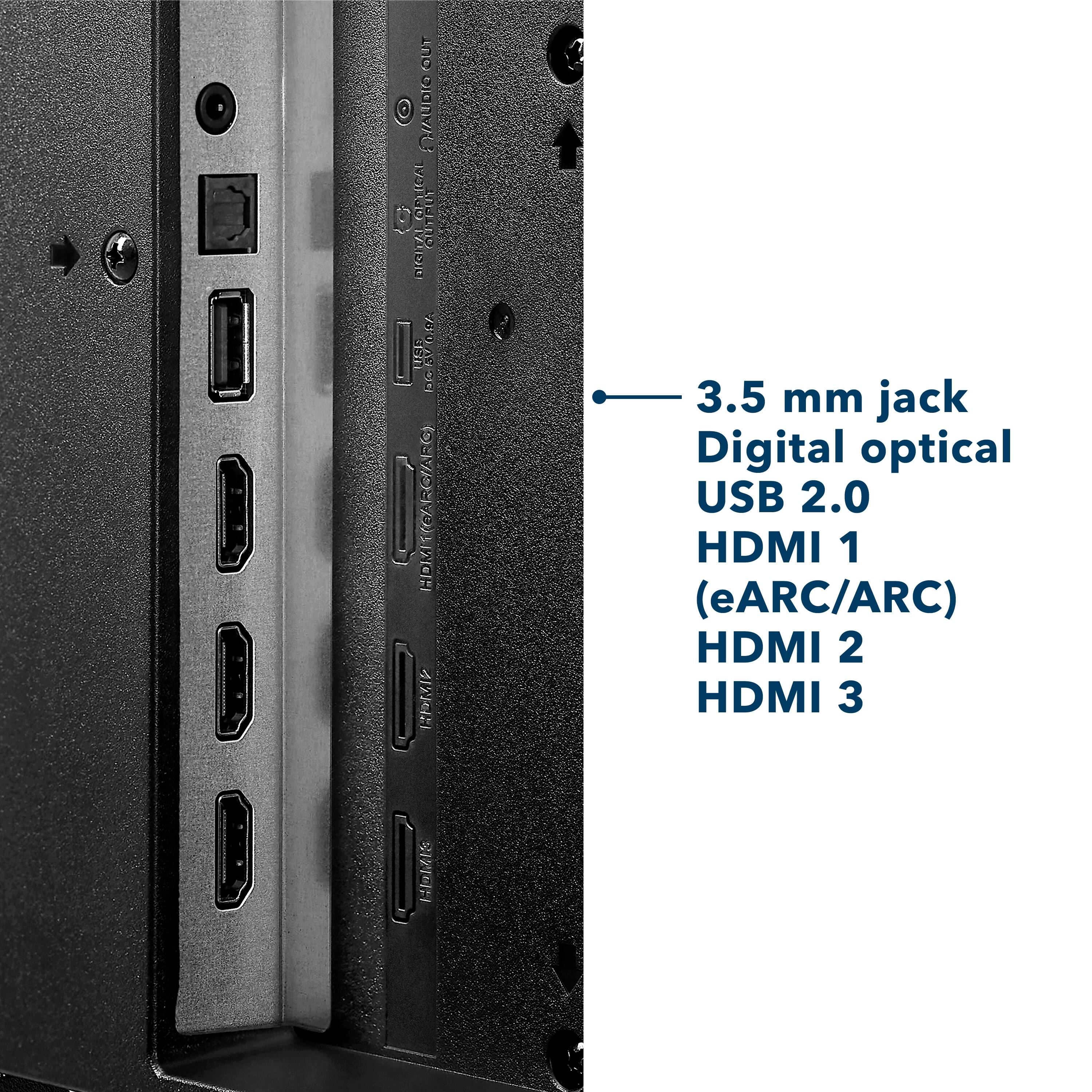 The text on the image reads:

OUT LVADIO B OPTICAL voruo-vton OUTPUT DrC 00A LLESE CSVOD : HDMI/ARC I 3.5 mm jack Digital optical USB 2.0 HDMI 1 (eARC/ARC) HDMI 2 HDMI 3

The corrected text is:

OUT LVADIO B OPTICAL voruo-vton OUTPUT DrC 00A LLESE CSVOD : HDMI/ARC I 3.5 mm jack Digital optical USB 2.0 HDMI 1 (eARC/ARC) HDMI 2 HDMI 3