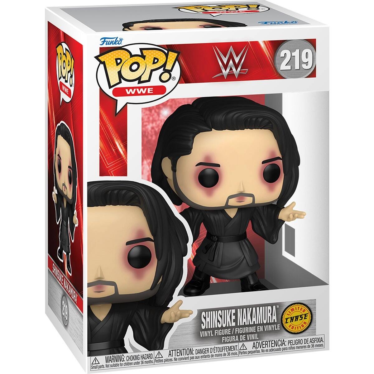 POP! Funko POP! WWE  
219  
SHINSUKE NAKAMURA  
VINYL FIGURE / FIGURINE EN VINYLE / FIGURA DE VINIL  
LIMITED CHASE  
WARNING: CHOKING HAZARD - Small parts. Not suitable for children under 36 months.  
ATTENTION: DANGER - Petites pièces. Ne convient pas aux enfants de moins de 36 mois.  
ADVERTENCIA: PEIGRIO DE ASFIXIA - Partes pequeñas, no es adecuado para niños menores de 36 meses.