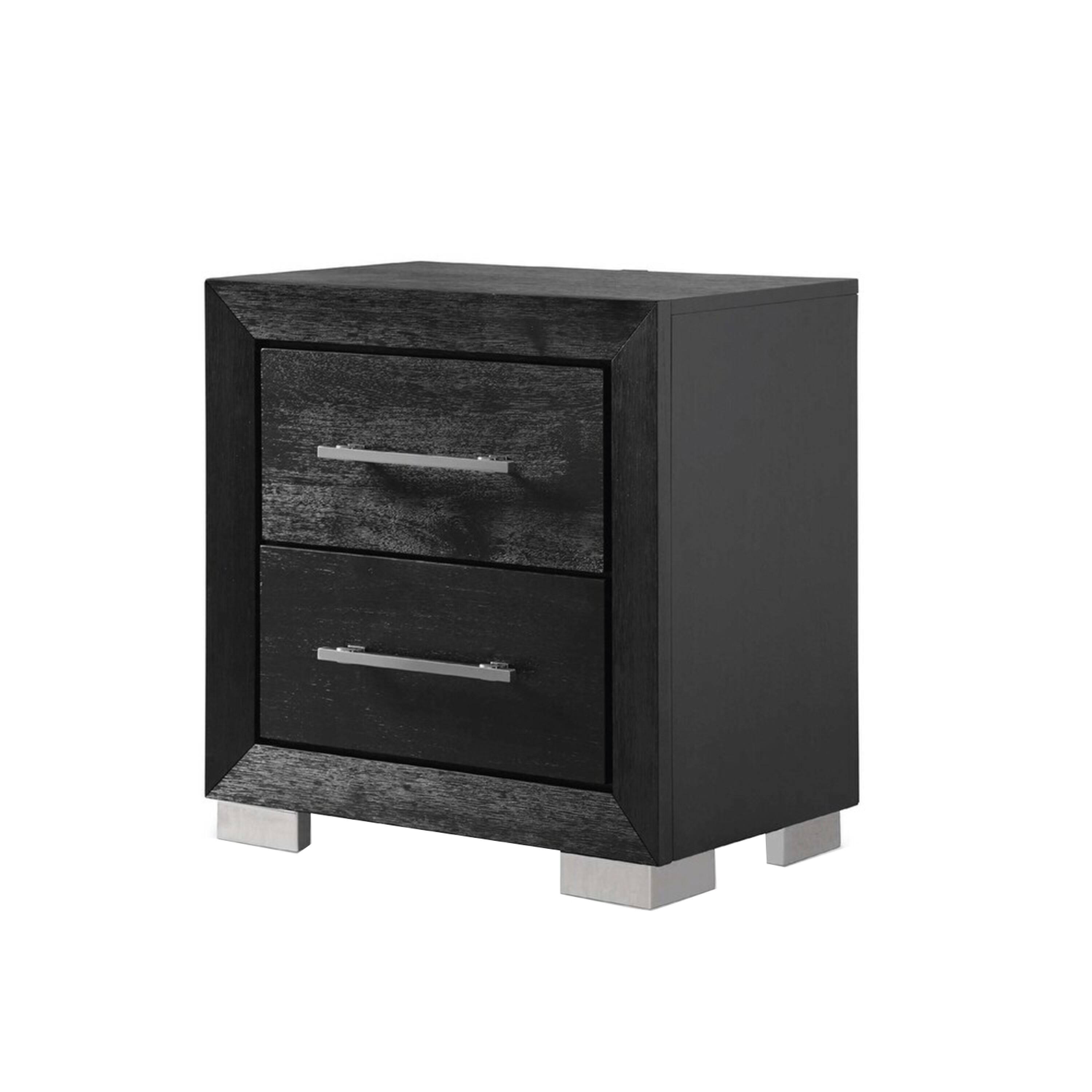 Manhattan Lane - Ashen Nightstand w USB, 2 Drawers,26 Inch - Black, Chrome, Nickel