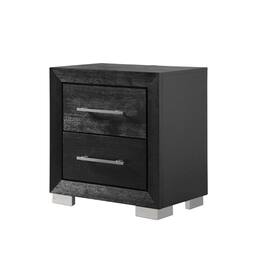 Manhattan Lane - Ashen Nightstand w USB, 2 Drawers,26 Inch - Black, Chrome, Nickel