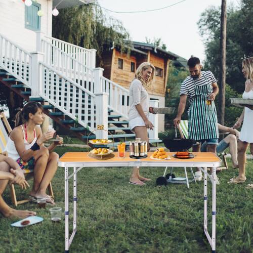 Alt View 7. Winado - 4FT Portable Folding Table with Carrying Handle, Adjustable Height Lightweight for Indoor Outdoor Picnic Camping Party - Wooden.