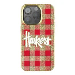 Keyscaper - NCAA - Nebraska Huskers Plaid Bling iPhone Case - 14 - Gold