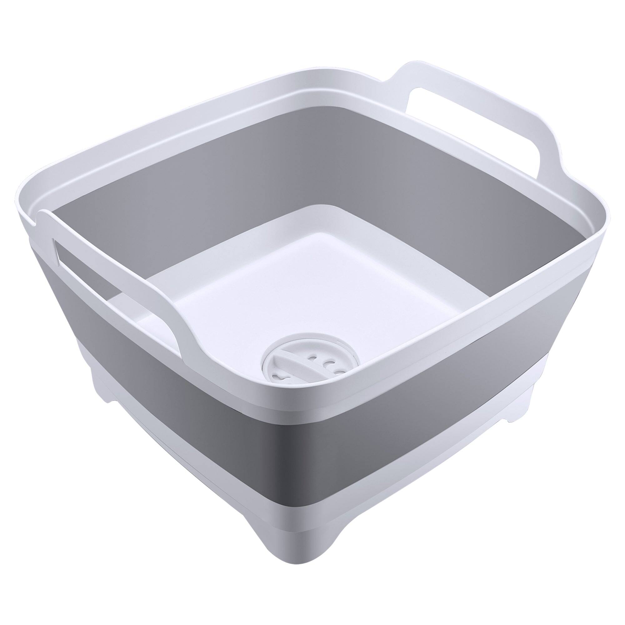 Alt View 1. Odoland - Foldable Dish Tub Washing Basin Collapsible Draining Pan Strainer Food Basket - Grey.