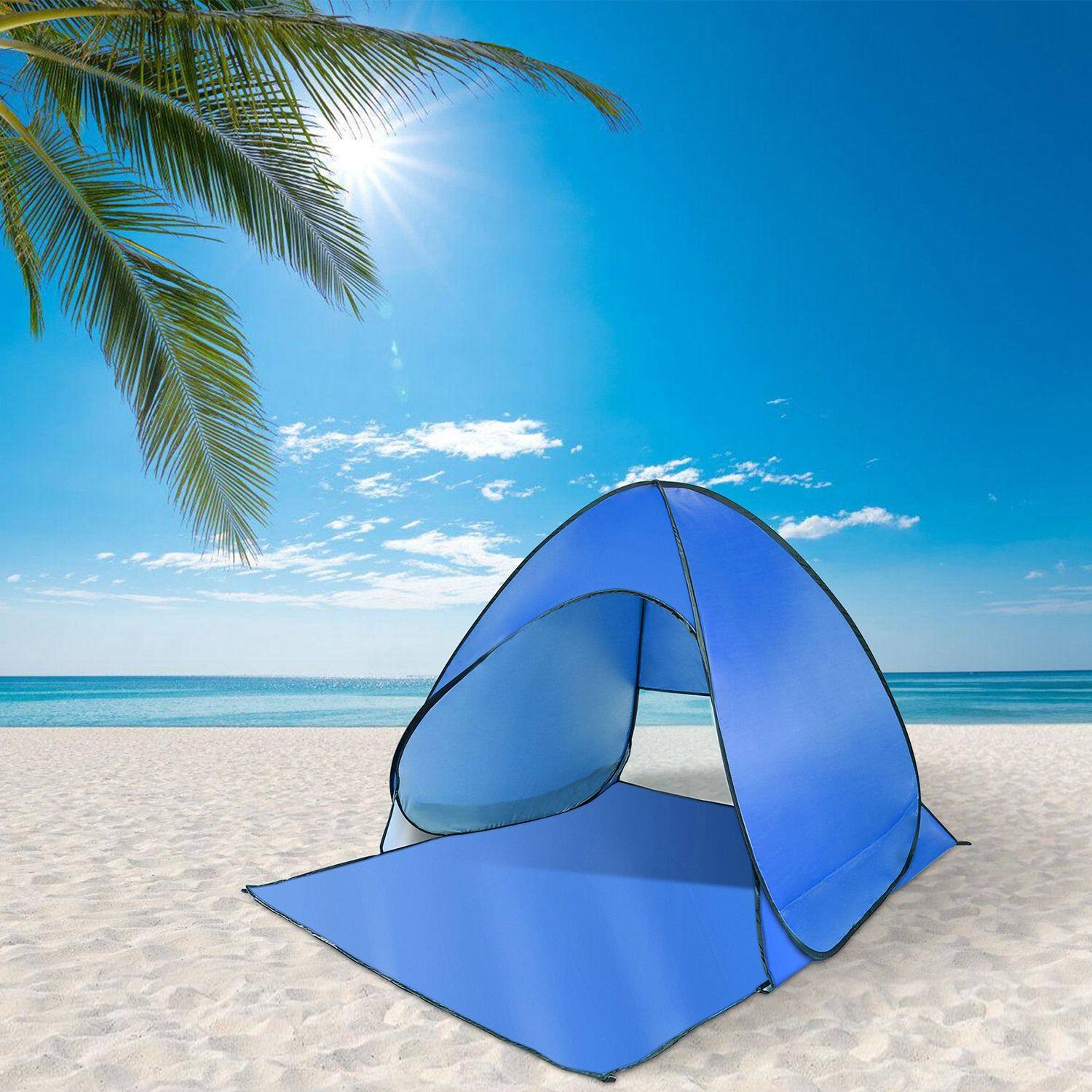 Alt View 8. Loheer - Loheer Pop Up Beach Tent Anti UV Sun Shade Shelter Automatic Waterproof Canopy for Two to Three People with Net Window - Blue.