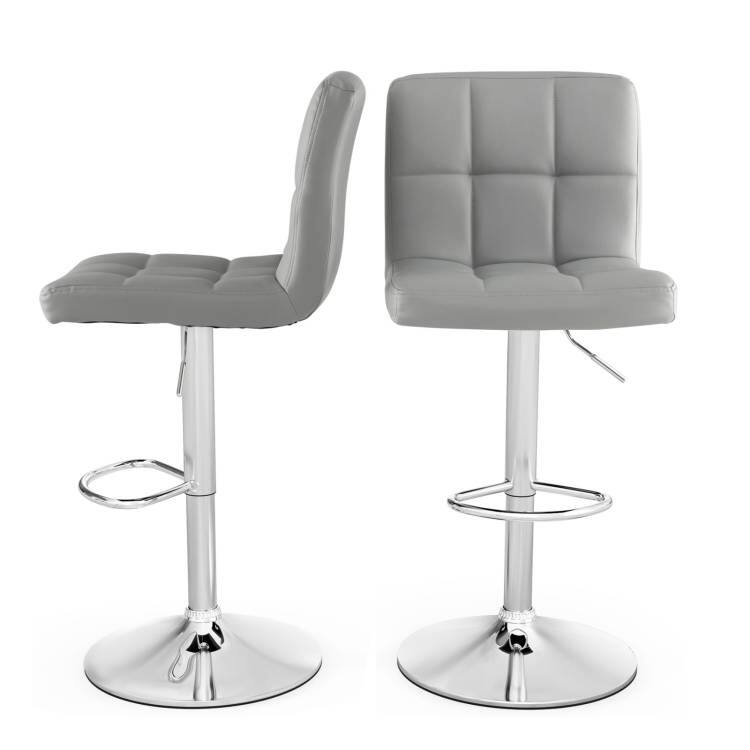 Left. Hivvago - Set of 2 Modern Adjustable Height Barstools w/ Comfortable Grey PU Leather Seat - Gray.